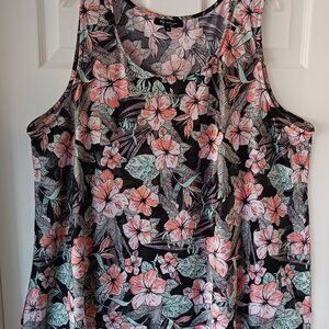 Lily Morgan Sleeveless Top Ladies 3X Lightweight Soft Floral Black Coral Silver